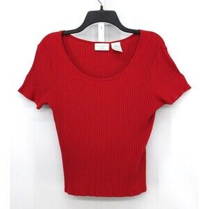 Worthington Blouse Womens Size PM Red Ribbed Short Sleeve Pullover Top